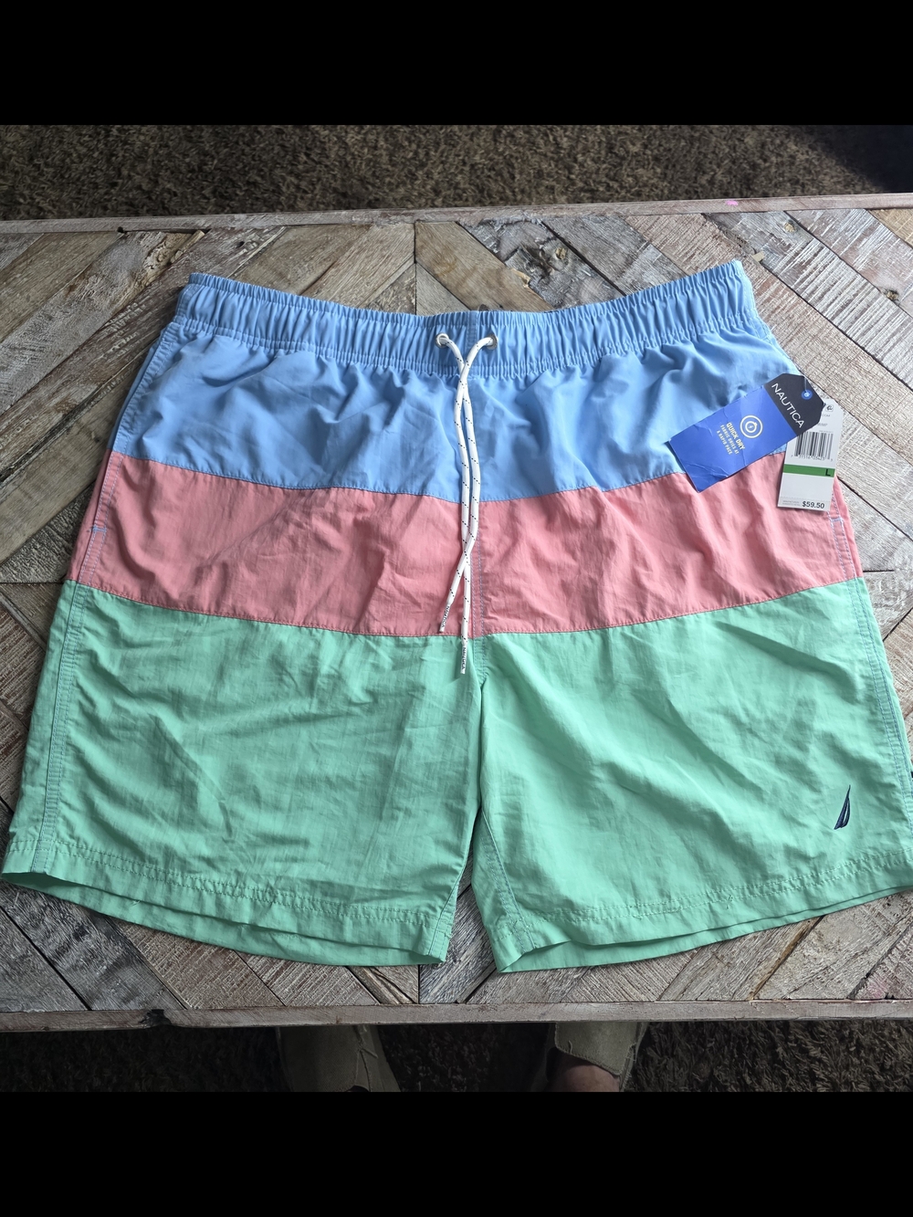 Nautica Men’s Quick Dry, Mesh Lined Color Block Swim Wear. Large